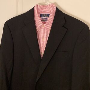 Austin Reed Black Blazer Size 40R 100% Worsted Wool Gabardine Single Breasted